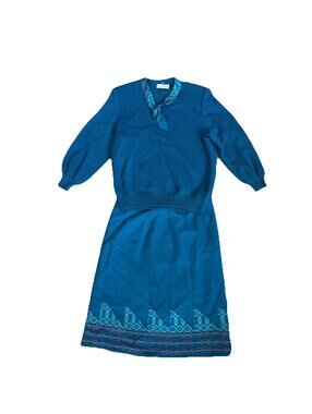 madawaska weavers Hand Woven Wool Skirt Sweater Set Blue Les Tisserands Canada